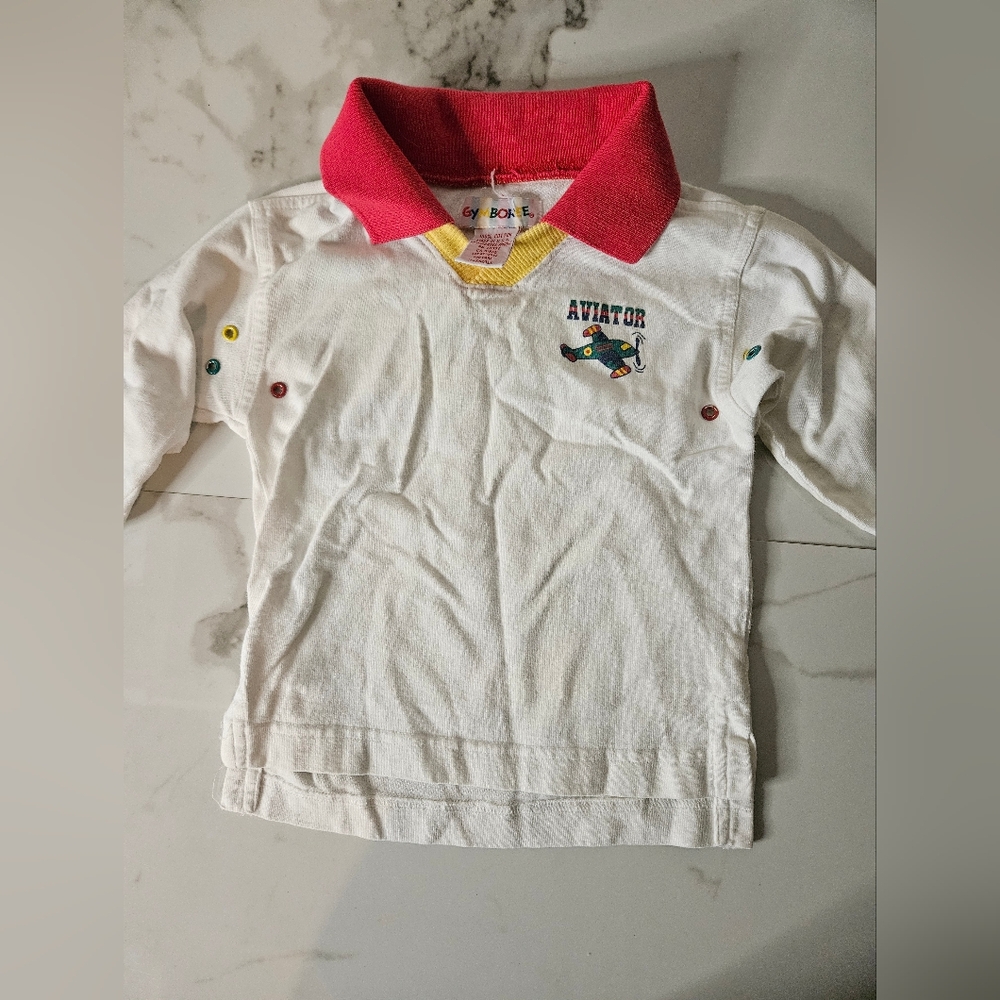 Vintage 90s Gymboree Rainbow Tag Aviator Boys XS Airplane Shirt 12-18 mos